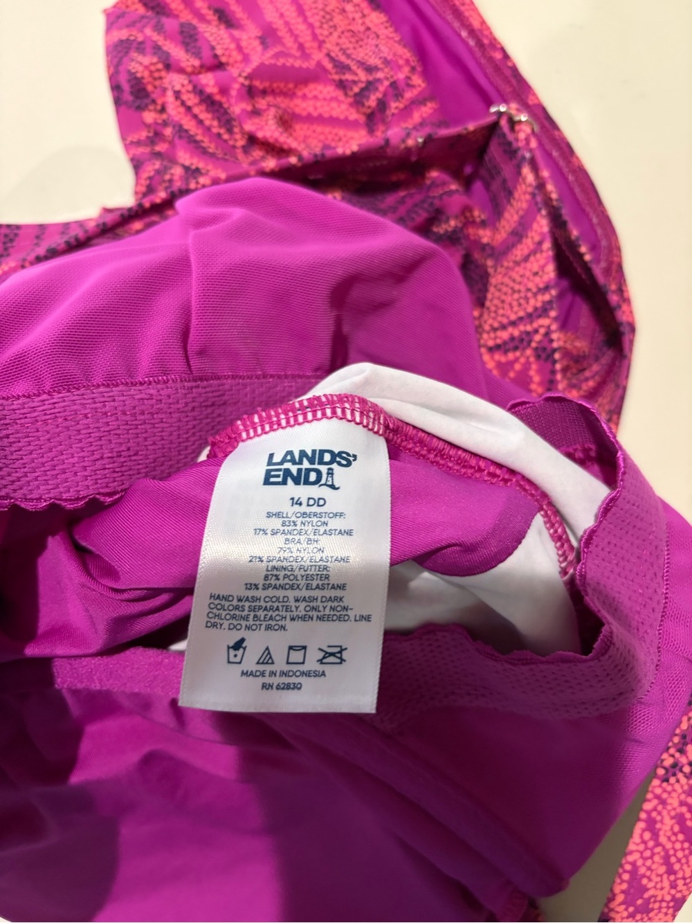 Lands' End Pink and Magenta Leaf-Print Swim Camisole - Picture 5 of 8